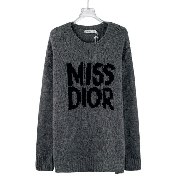 Christian Dior Miss Dior Grey Cashmere Silk Knit Sweater Round-Neck Long-Sleeve - Picture 1 of 8